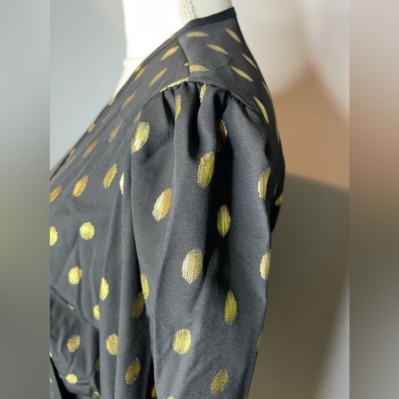 Black & Gold Polka Dot Wrap Dress 1X – Long Sleeve Party Dress Red Dot Boutique - Picture 8 of 13